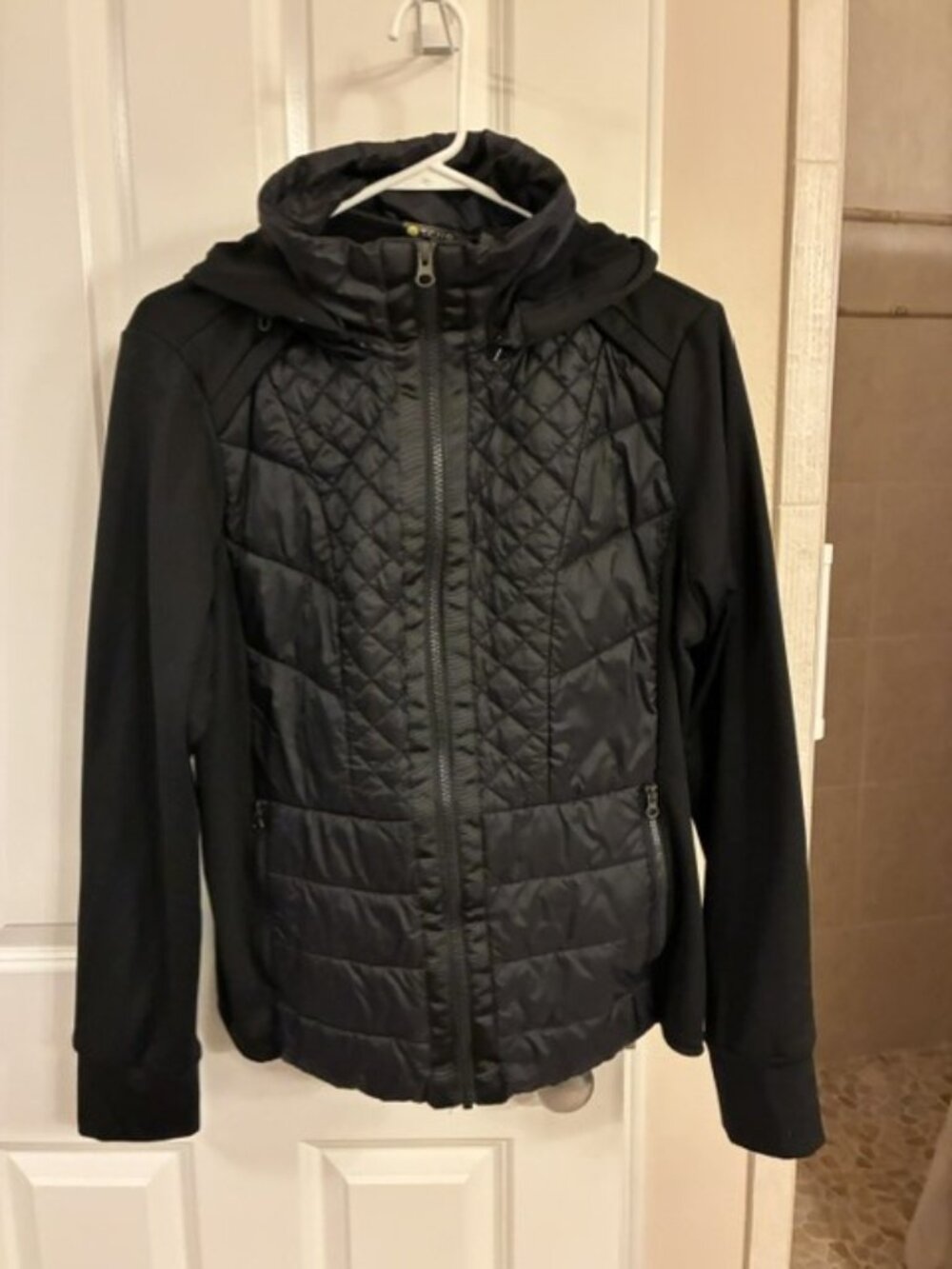 Zella fleece and puffy hybrid jacket removable hood womens size XL